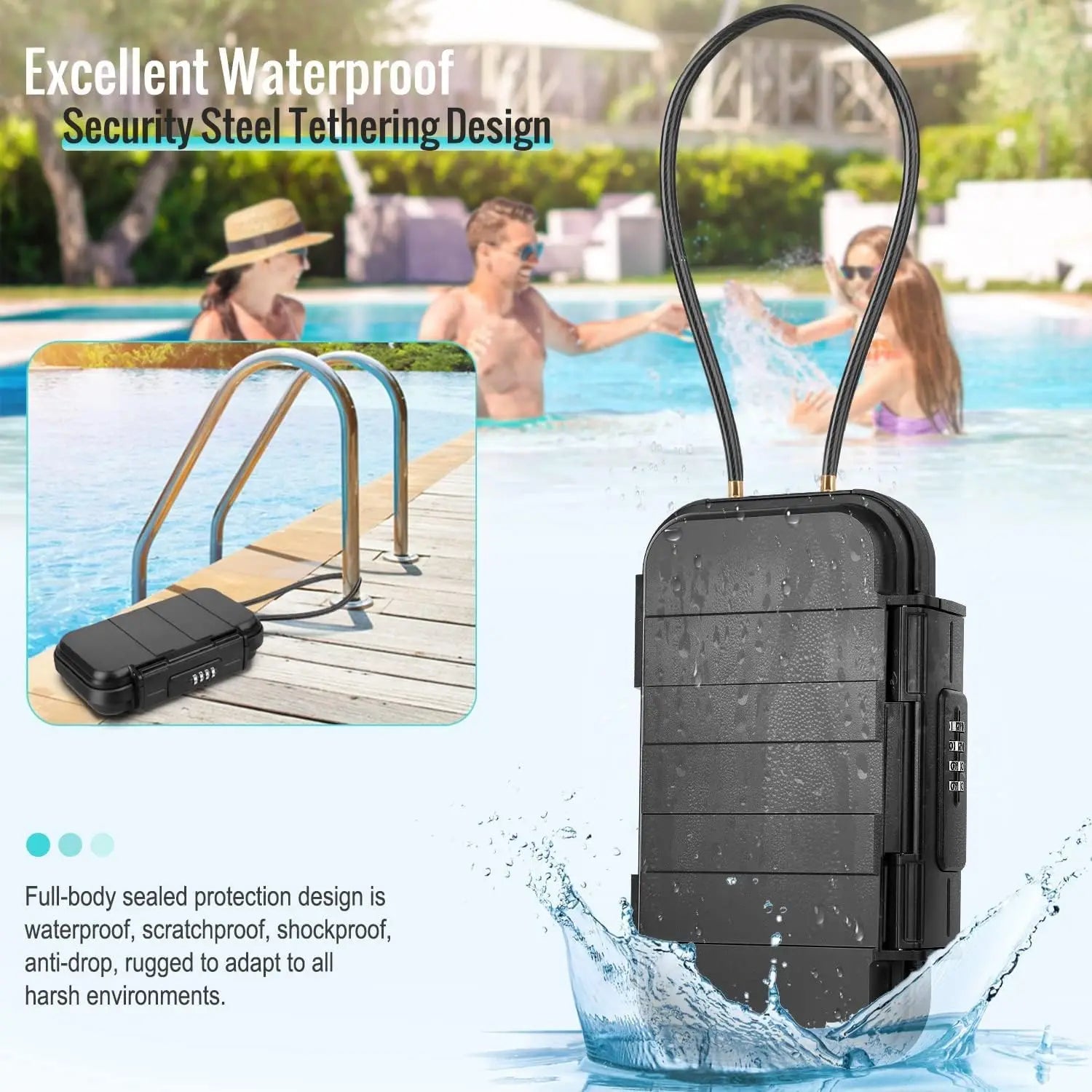 Caja de Seguridad portátil para viaje, candado antirrobo para gimnasio, playa, impermeable, combinación pequeña, cadena extraíble